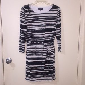 Striped dress with tie at waistband